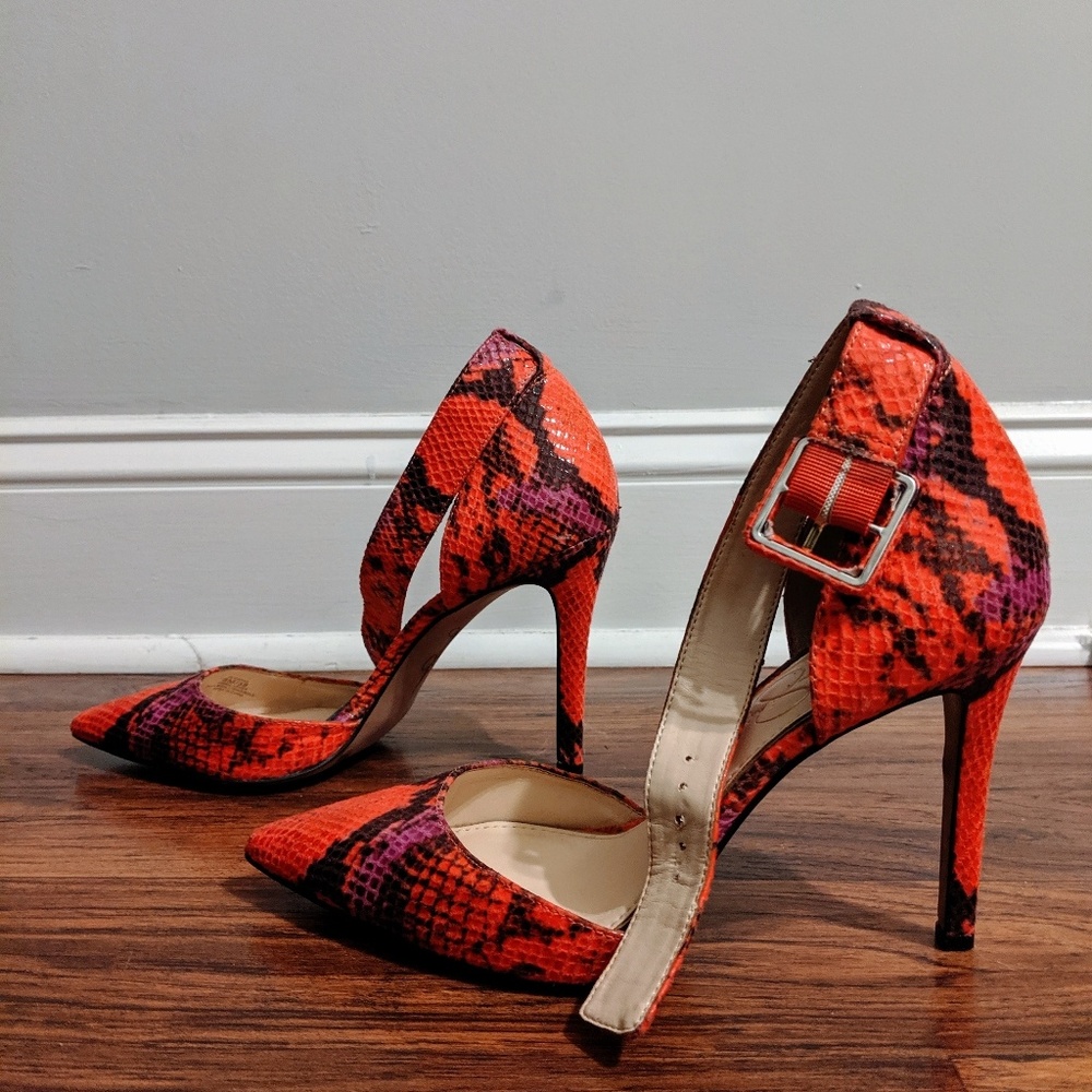 Jessica Simpson pink snakeskin heels
